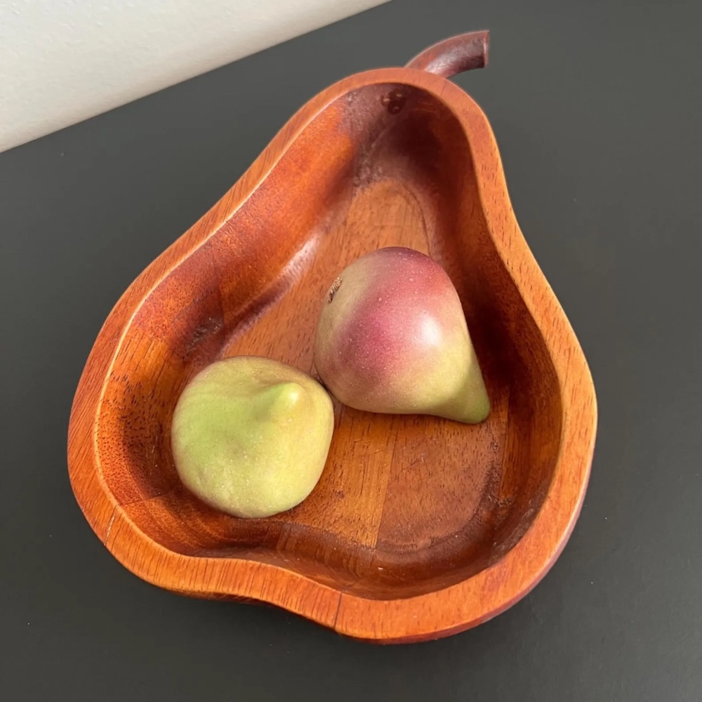 Wooden Pear Bowl - Mid Century Modern Fruit Dish - Rustic Kitchen Decor